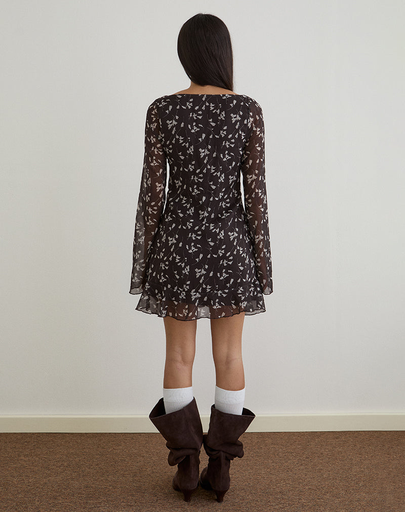 Mini abito Sumiko in chiffon a fiori marrone