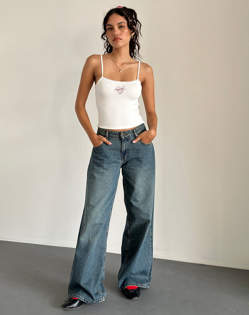 Immagine di Suna Gilet Top in bianco sporco con stampa fiocco di fragola