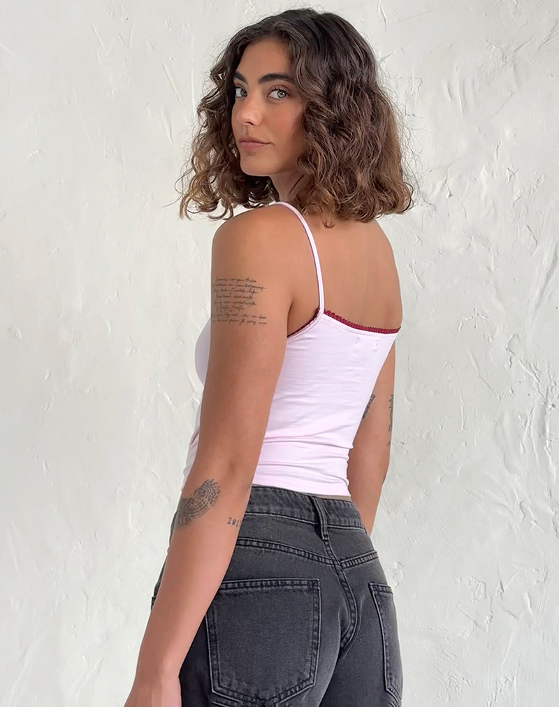 Immagine di Suna Gilet Top in rosa chiaro con finiture bordeaux