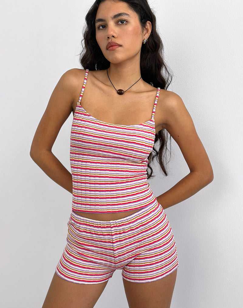 Pantaloncini Eunia a righe a coste rosa e lilla