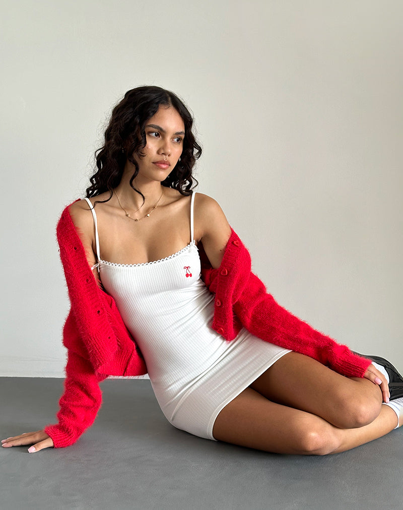 Immagine di Sunali Mini Dress in bianco sporco con ciliegia Emb