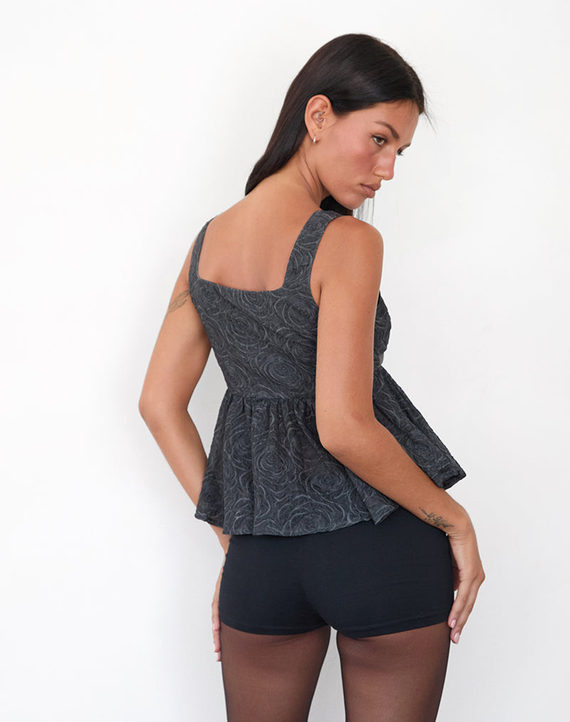 Immagine di Sunja Peplum Top in chiffon nero testurizzato