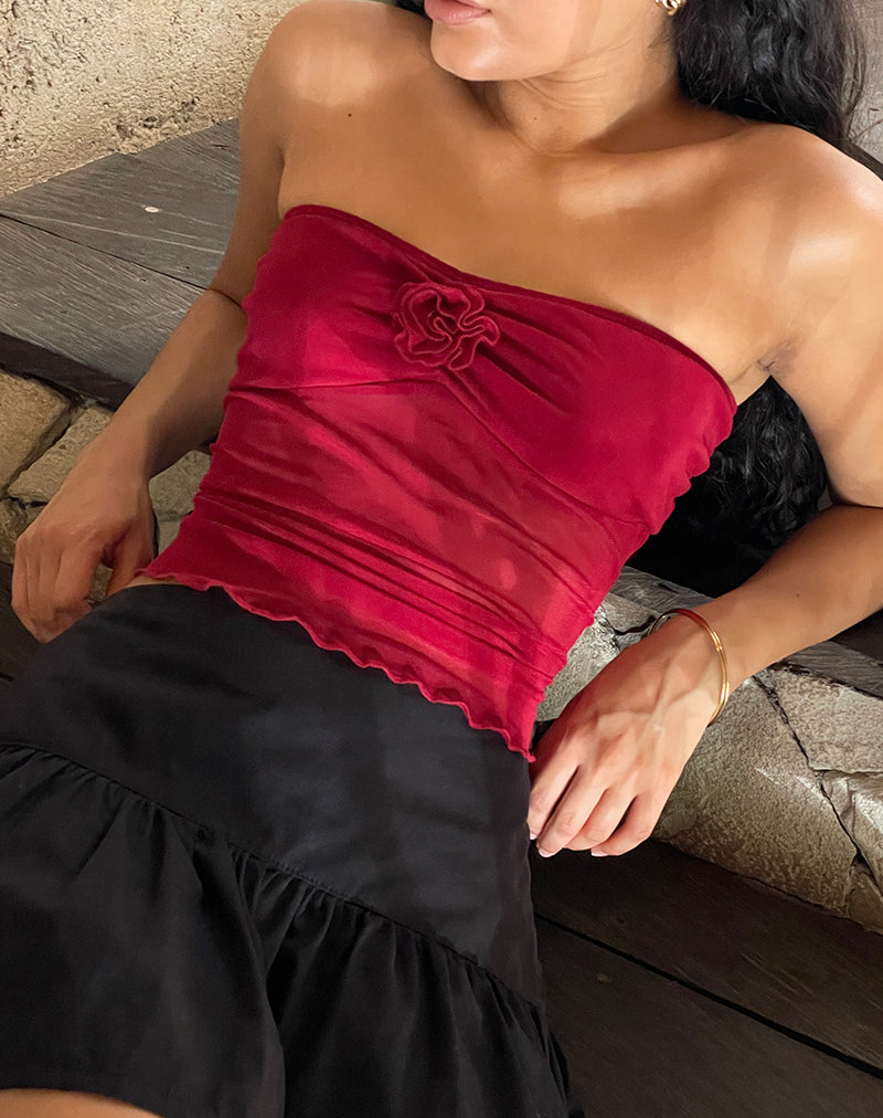 Sunniva - Top a fascia in rete color ciliegia