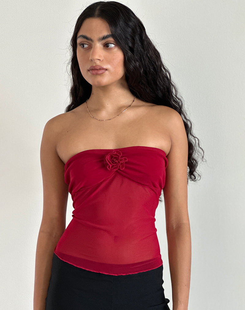 Sunniva - Top a fascia in rete color ciliegia