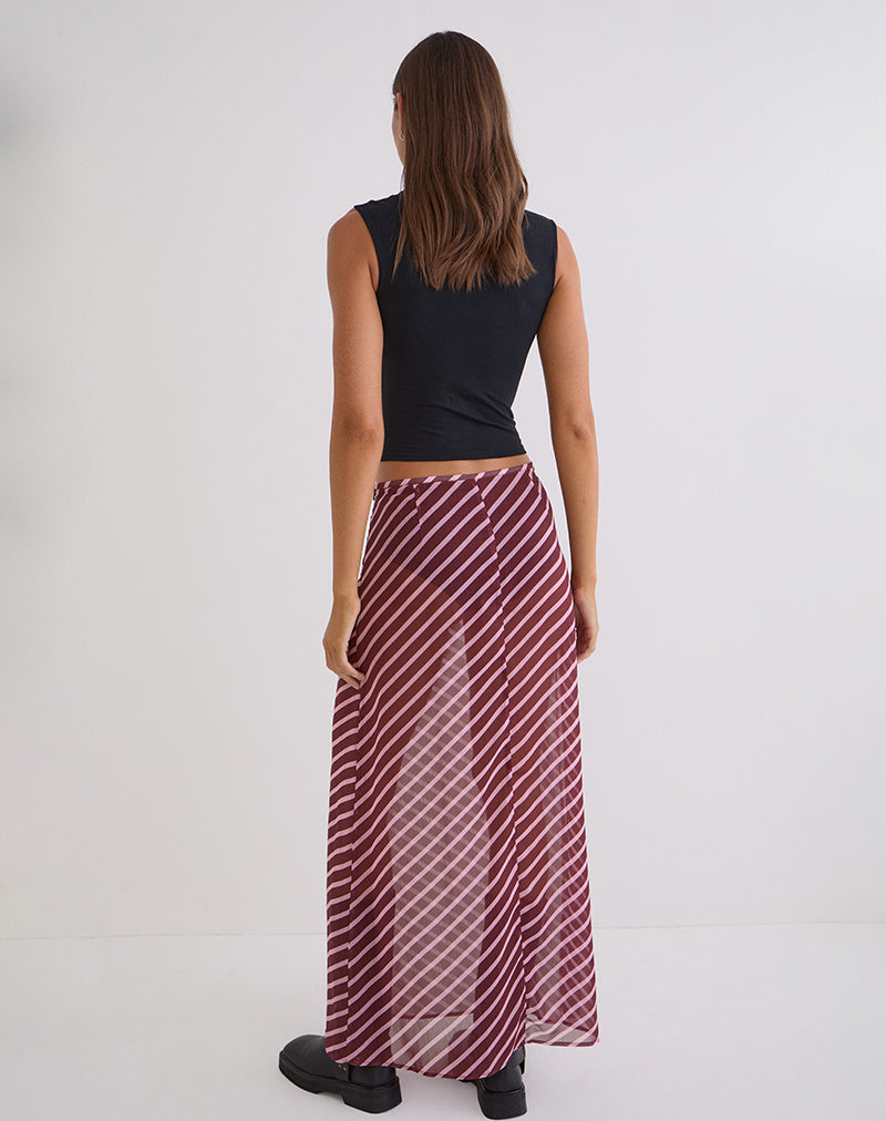 Image of Surina Maxi Skirt in Tilted Stripe Chiffon Pink and Burgundy