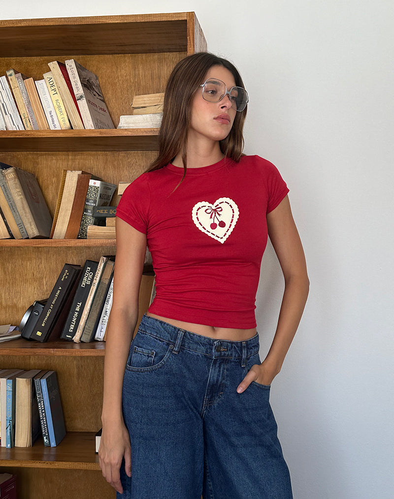 Maglietta Sutin Baby in rosso Adrenalina con cuore di ciliegia ricamato