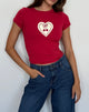 Immagine di Sutin Baby Tee in rosso adrenalinico con cuore di ciliegia ricamato