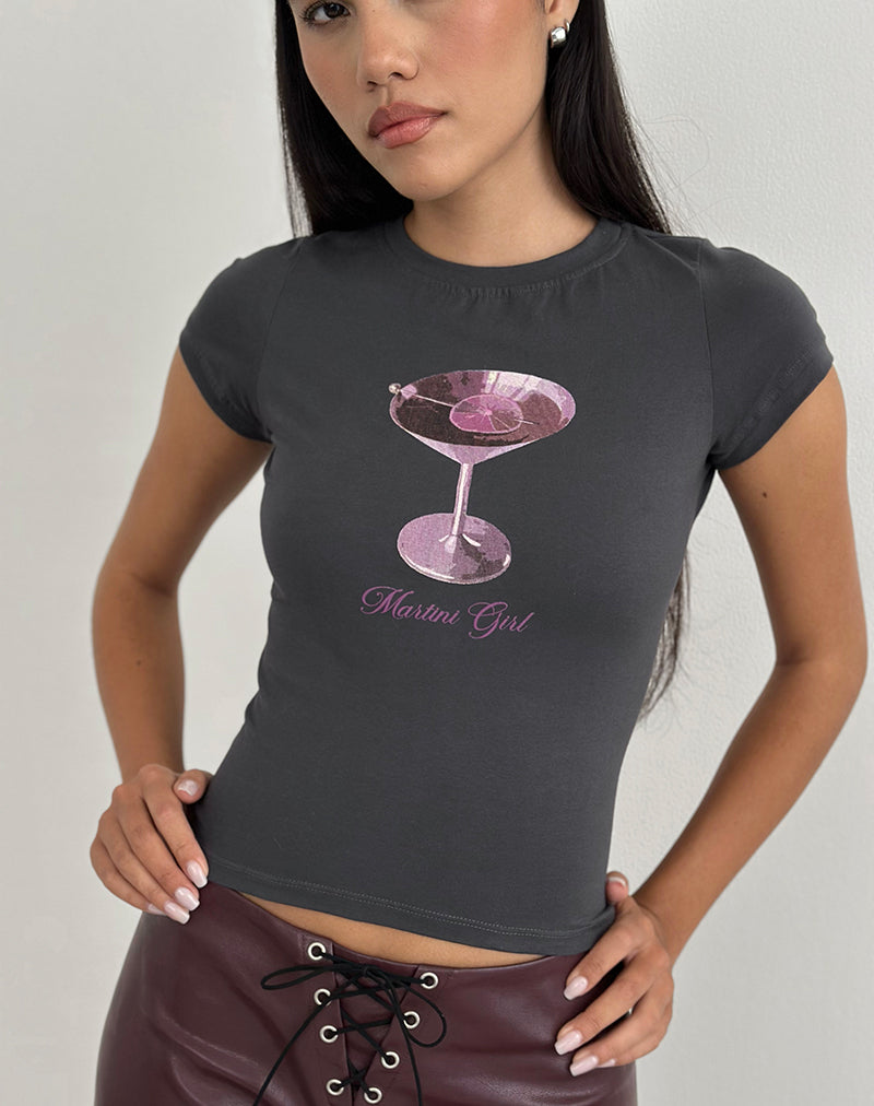 Immagine di Sutin Tee in grigio beluga con grafica Martini Girl