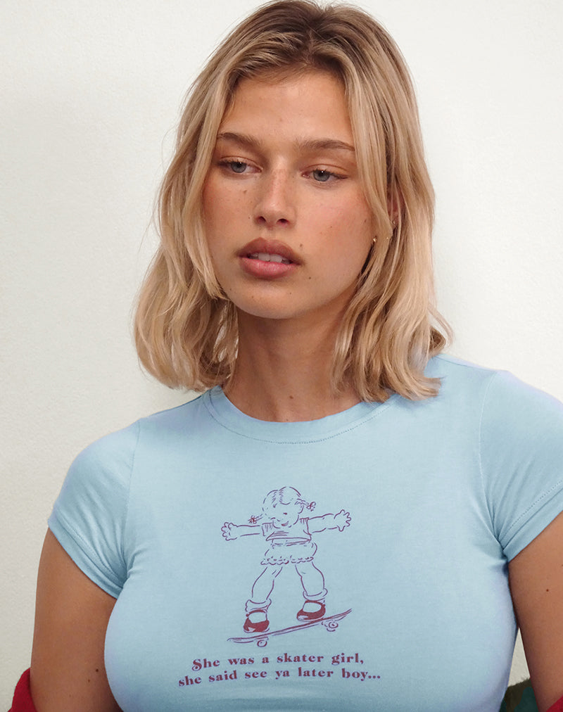 Maglietta Sutin Baby in blu Nantucket con motivo Skater Girl