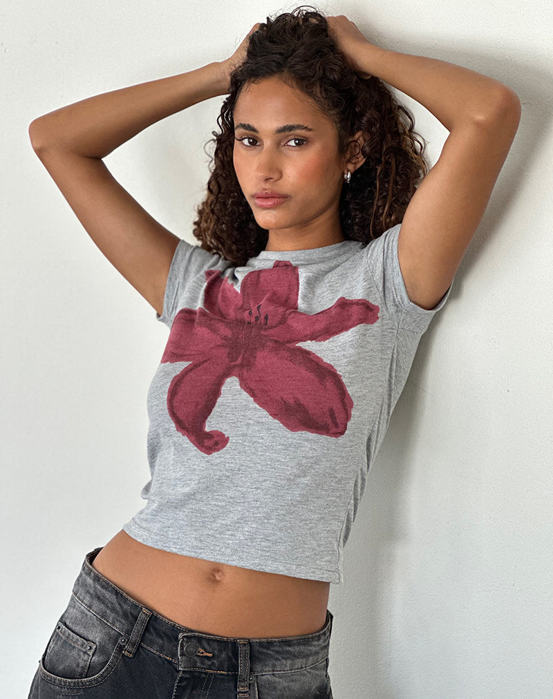 Immagine di Sutin Tee in Grey Marl con grafica a fiori dipinti