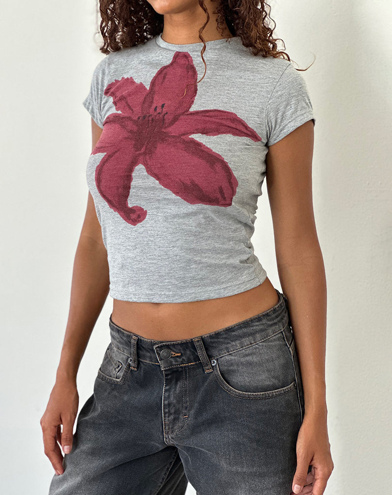 Immagine di Sutin Tee in Grey Marl con grafica a fiori dipinti