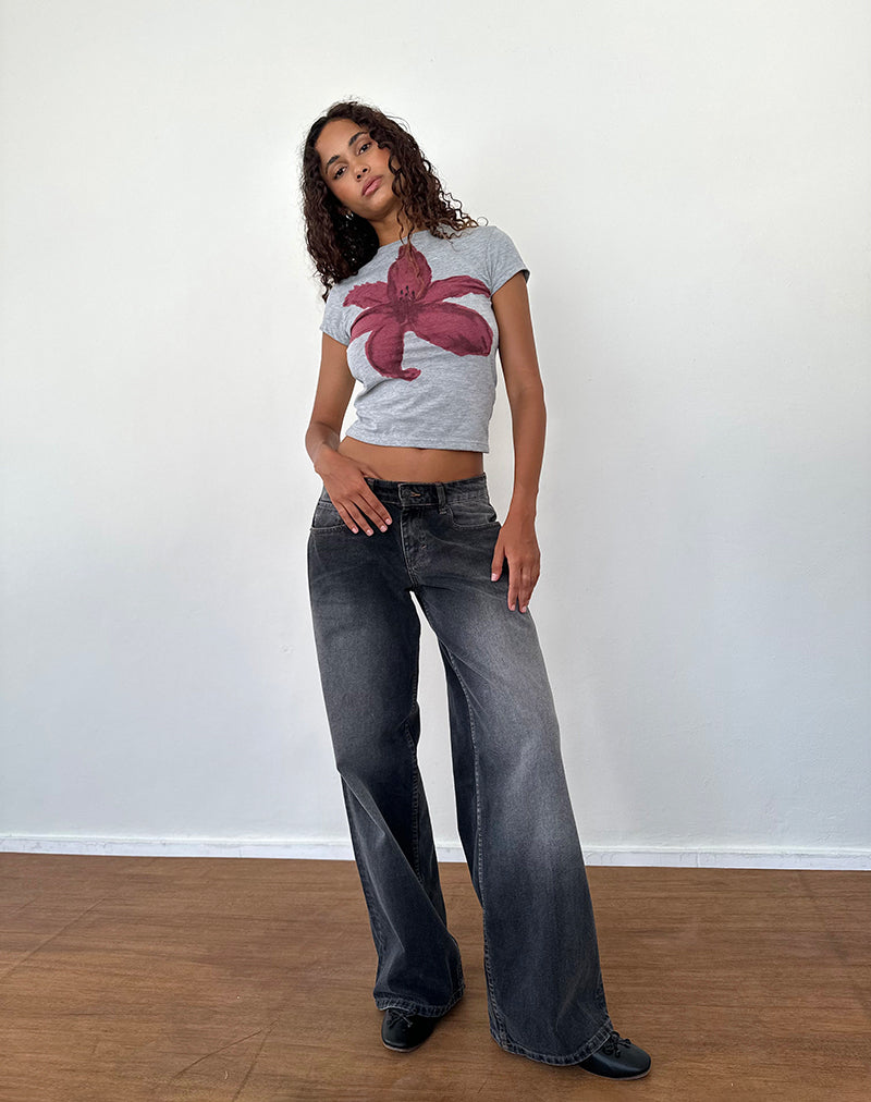 Immagine di Sutin Tee in Grey Marl con grafica a fiori dipinti
