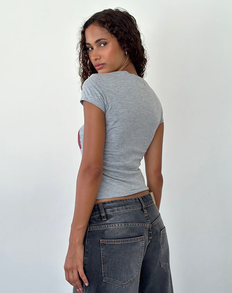 Immagine di Sutin Tee in Grey Marl con grafica a fiori dipinti