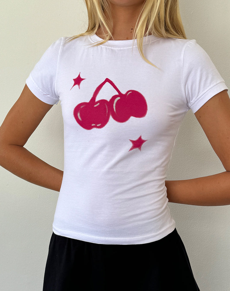 Immagine di Sutin Baby Tee con stampa di ciliegie bianche