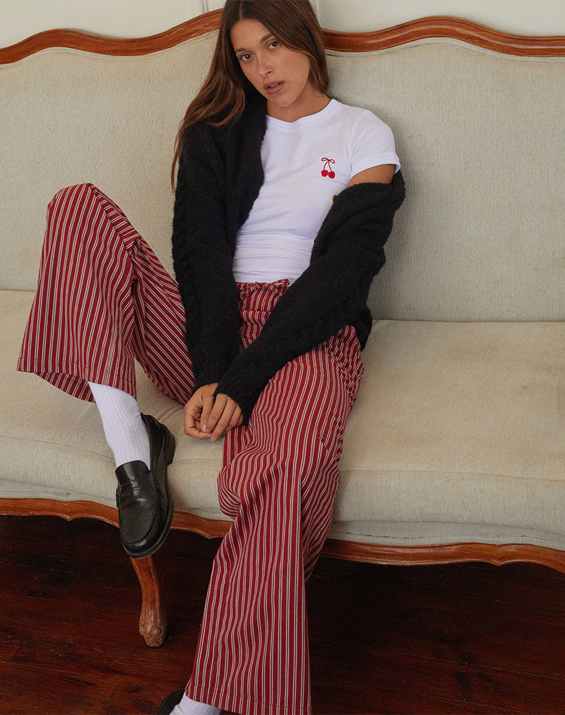 Immagine di Sutin Tee in bianco con ricamo di ciliegie rosse