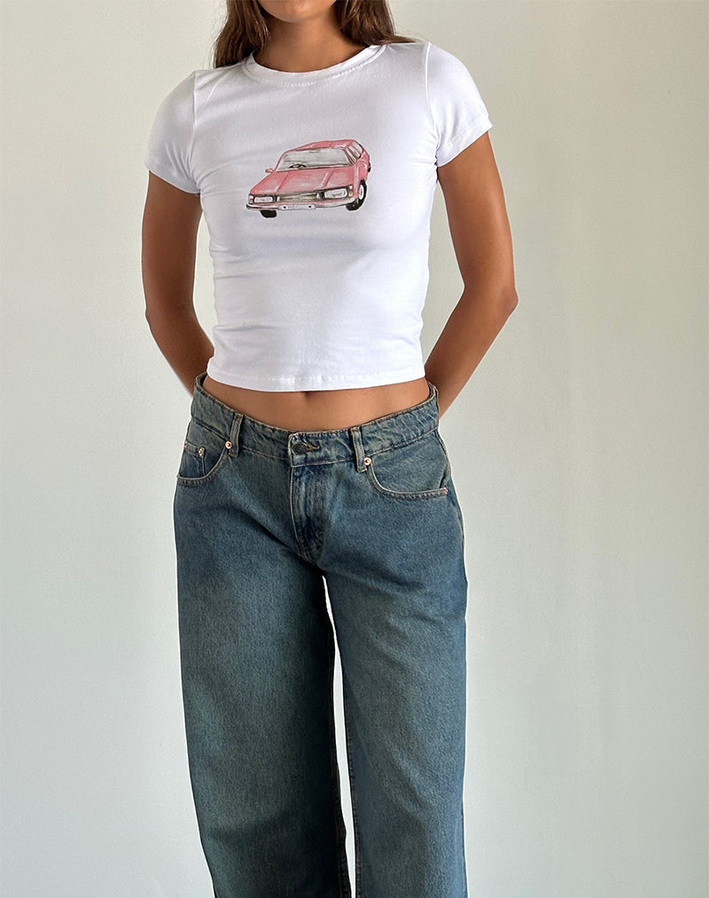 Immagine di Sutin Tee in bianco con grafica auto Scribble