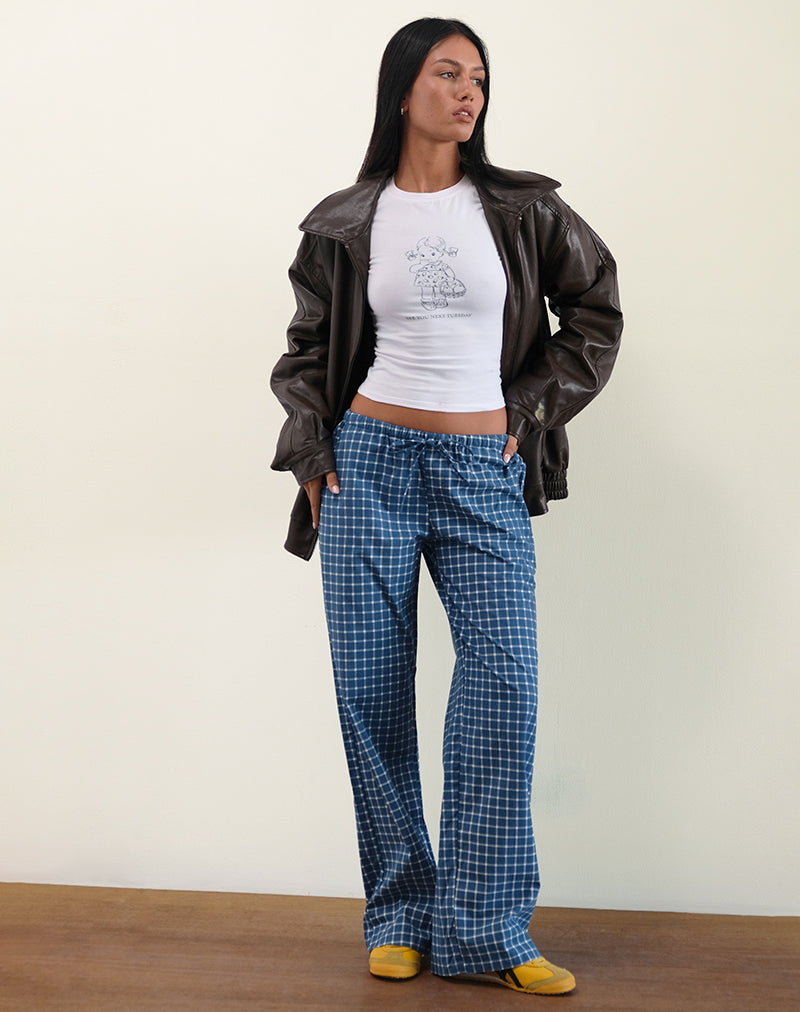 Pantalone a vita bassa Lirura in popeline tartan blu
