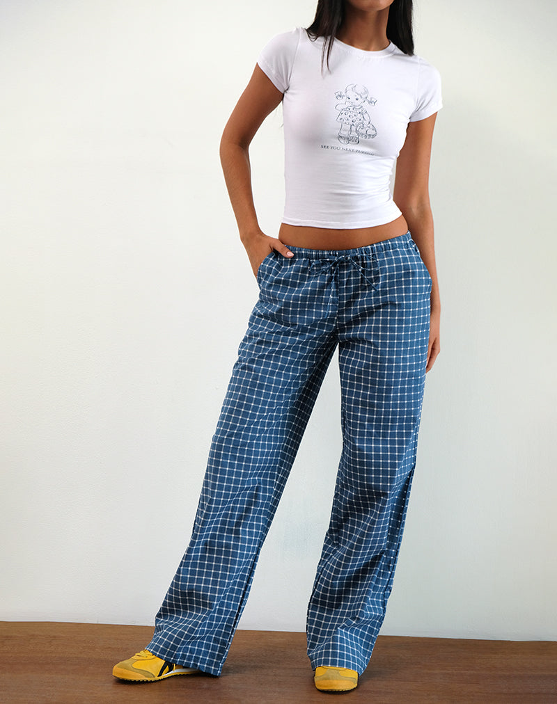 Immagine di Lirura Pantalone a vita bassa in popeline tartan navy