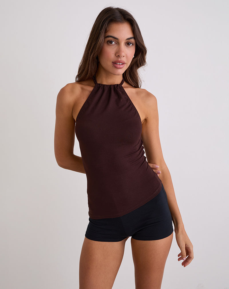 Top Sadra in jersey di rayon Cioccolato amaro