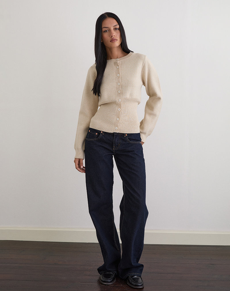 Cardigan Subra con maniche lunghe e orlo a coste in avorio