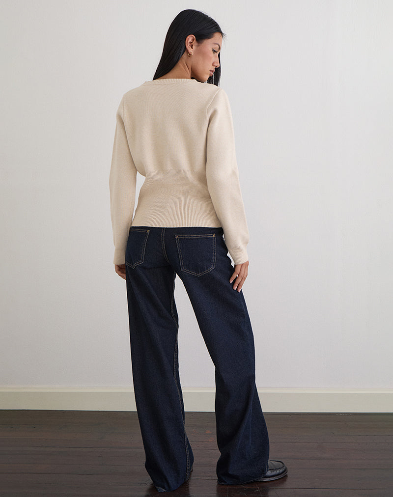 Immagine di Subra Cardigan a maniche lunghe con orlo a coste in avorio