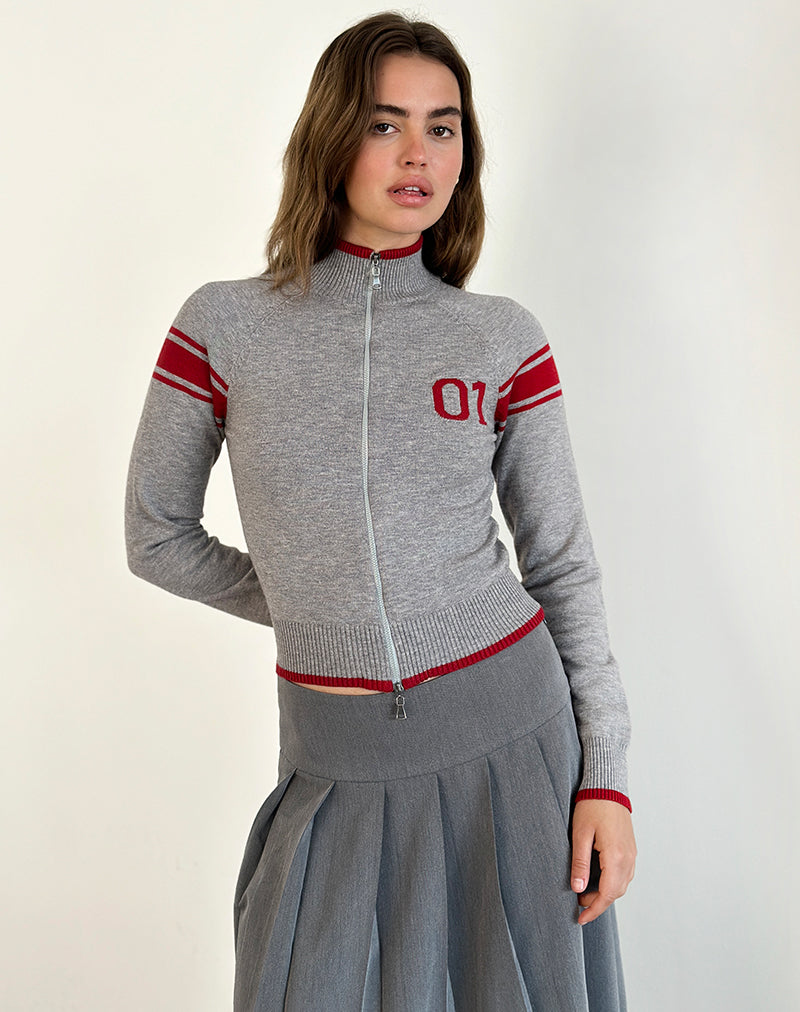 Immagine di Tacita Giacca con zip in grigio e motivo rosso