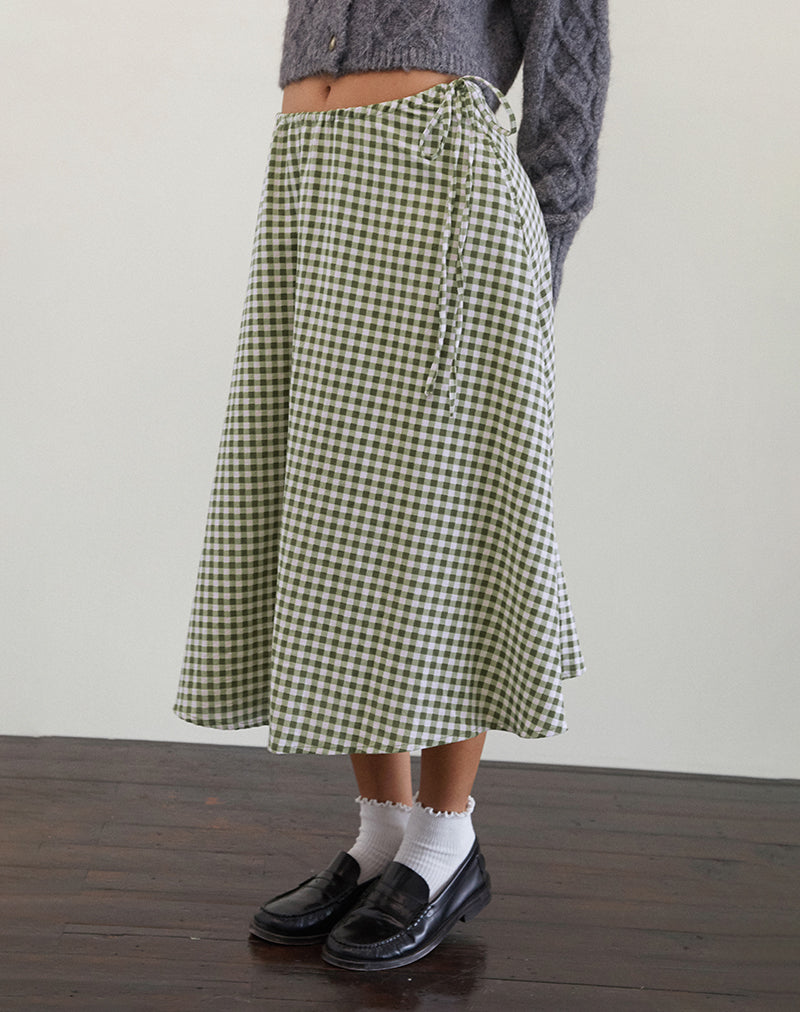 Immagine di Takara Midi Skirt in Olive Gingham