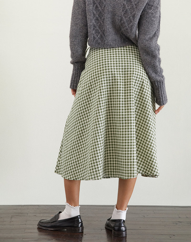 Immagine di Takara Midi Skirt in Olive Gingham