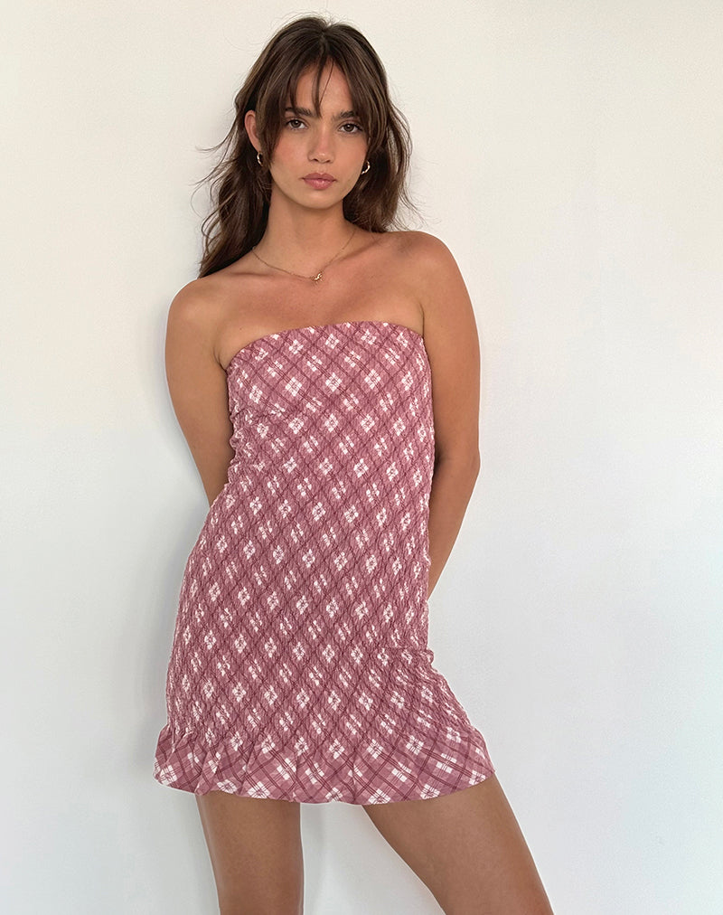 Mini abito a fascia Takiyo in tartan rosa