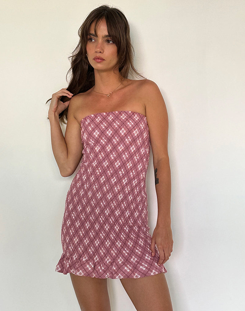 Immagine di Takiyo Mini Abito a fascia in Tartan rosa