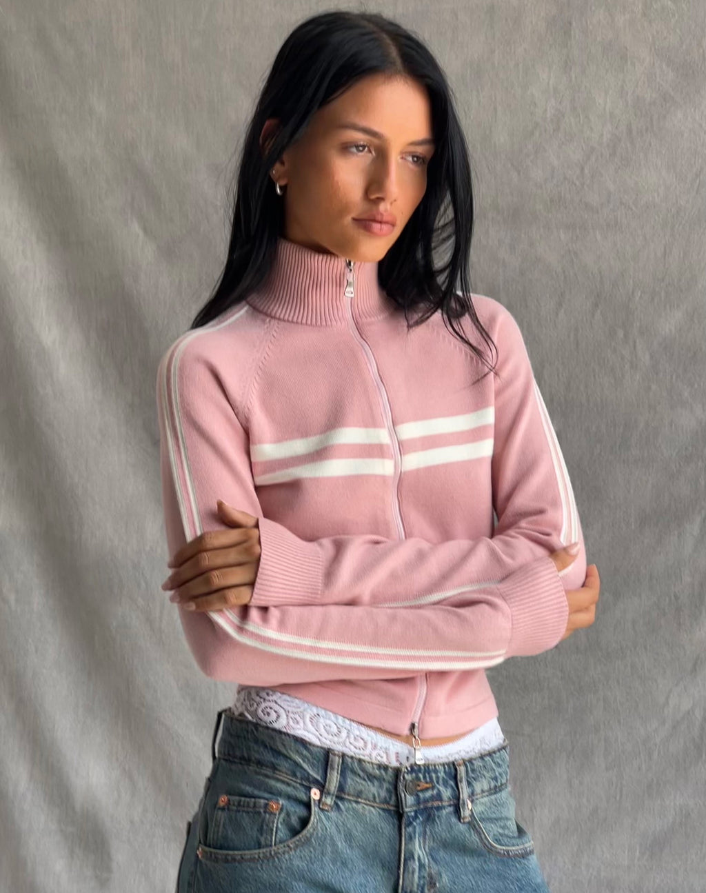 Talisa - Giacca sportiva con zip in maglia rosa