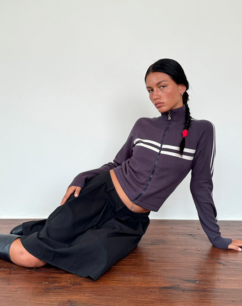 Talisa - Giacca sportiva con zip in antracite con strisce grigio chiaro