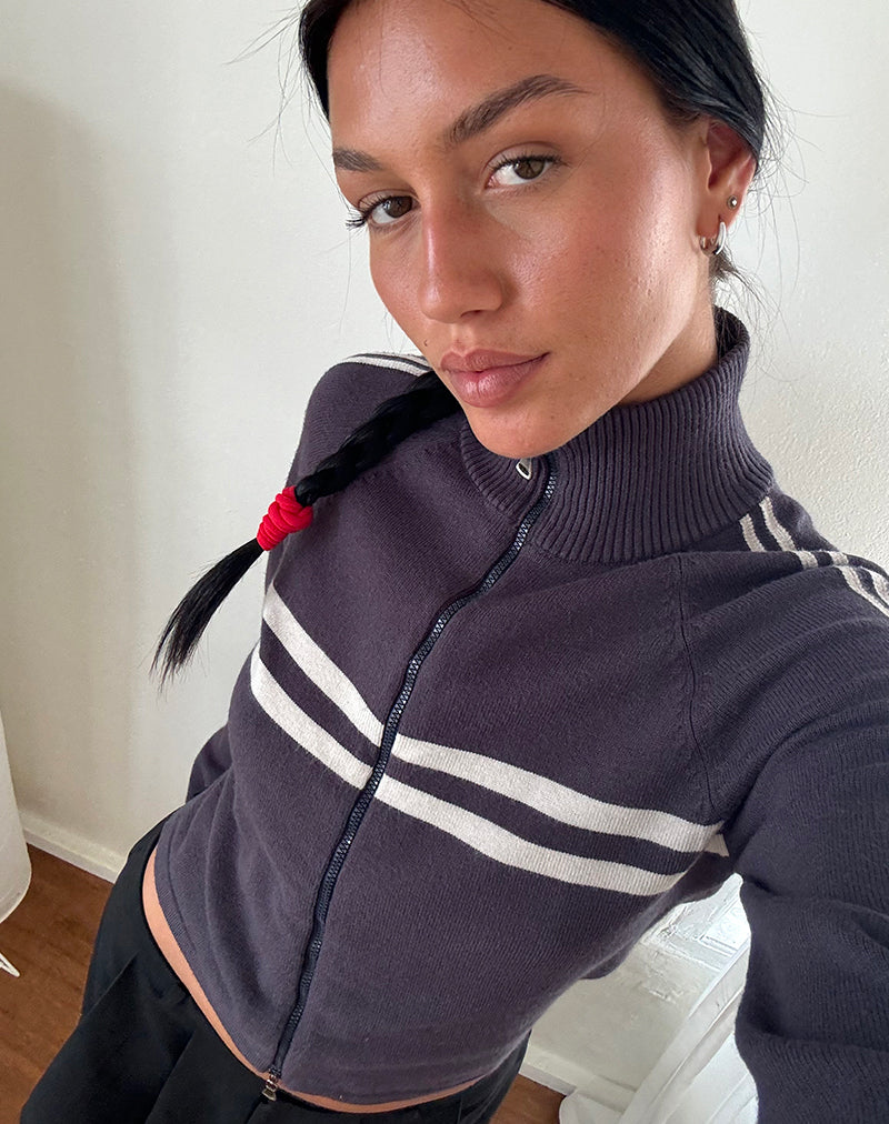 Immagine di Talisa Sporty Zip Through Jacket in Charcoal con strisce grigio chiaro