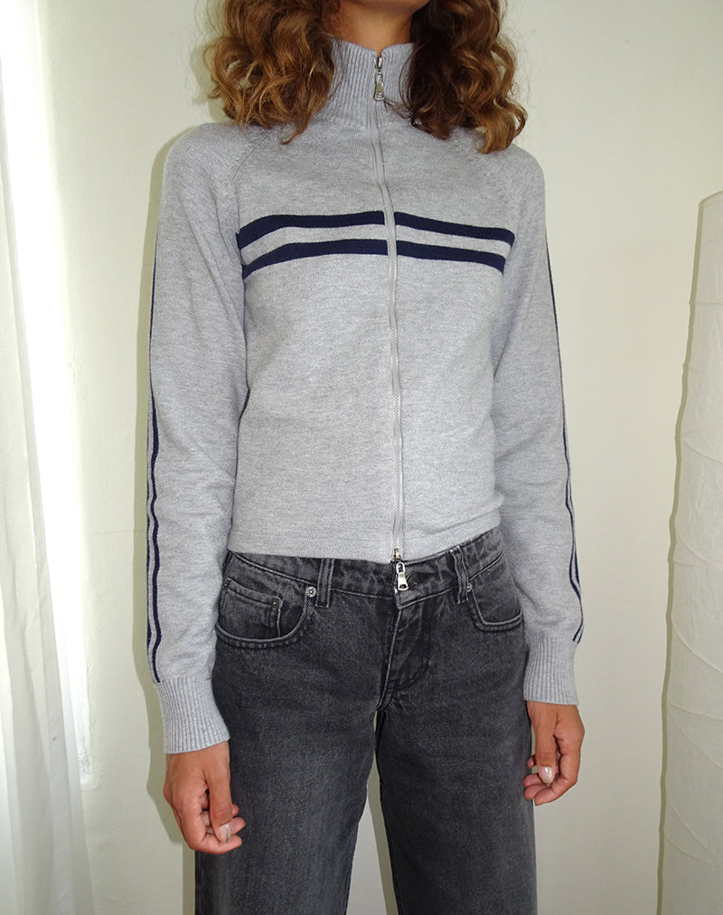 Talisa - Giacca sportiva con zip in grigio chiaro con strisce blu navy