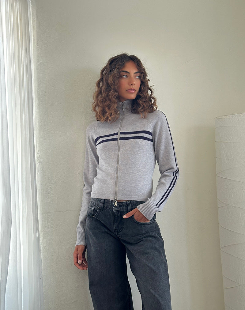 Immagine di Talisa - Giacca sportiva con zip in grigio chiaro con strisce blu navy