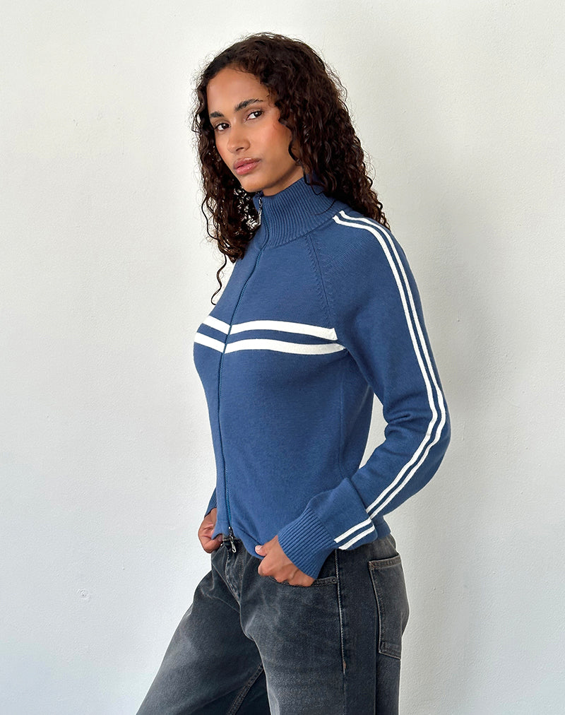 Talisa - Giacca sportiva con cerniera in marina con strisce avorio