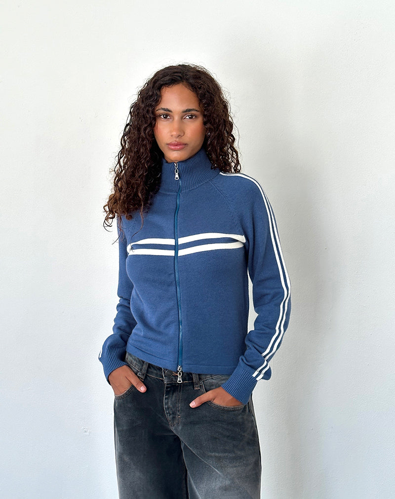 Talisa - Giacca sportiva con cerniera in marina con strisce avorio