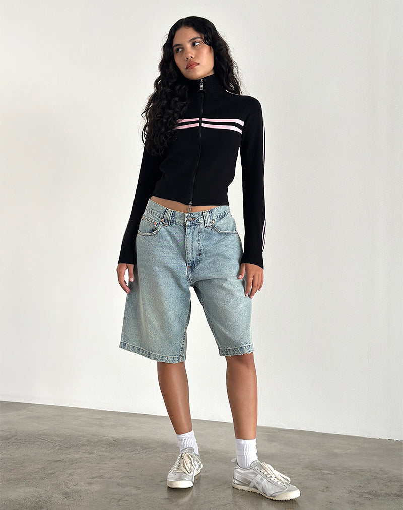 Immagine della giacca Talisa con zip in nero e strisce rosa