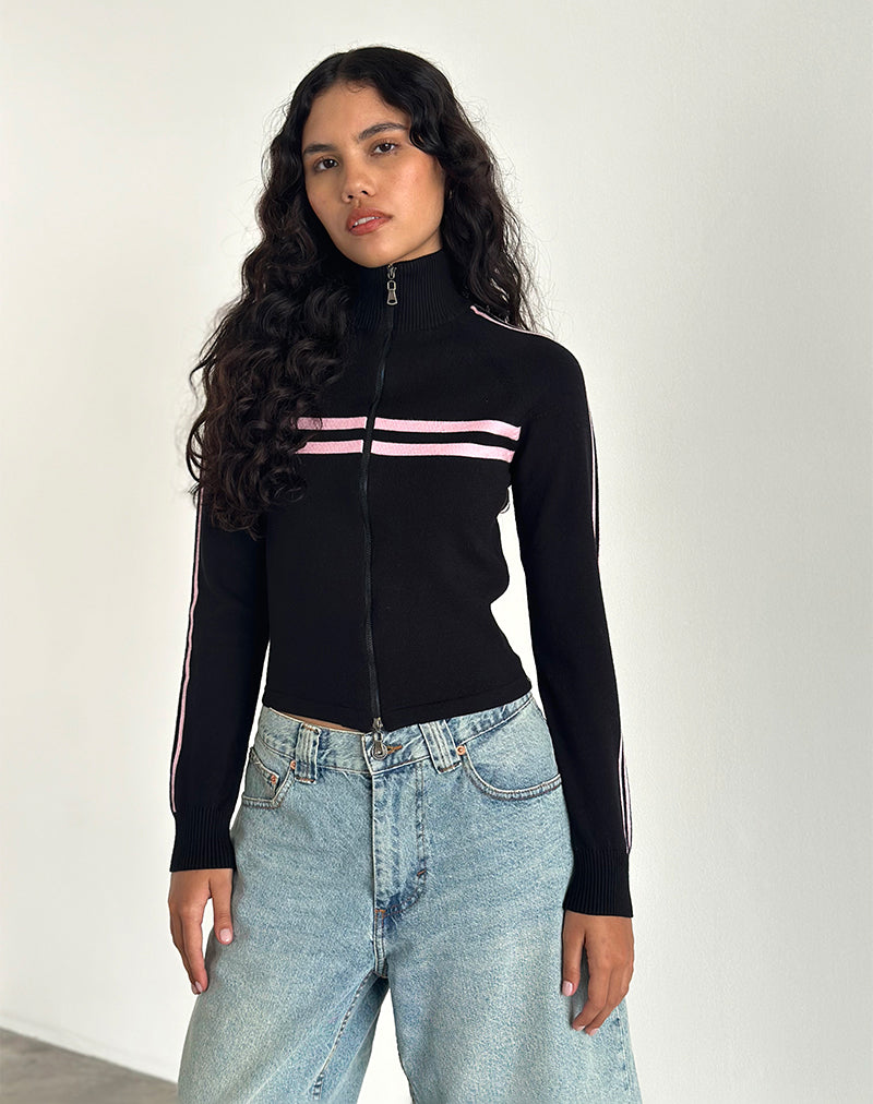 Immagine della giacca Talisa con zip in nero e strisce rosa
