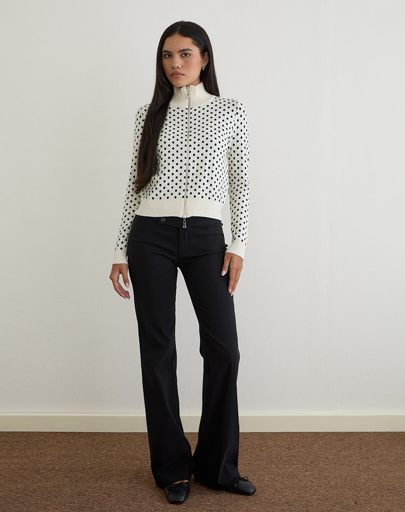 Talisa - Giacca con zip in maglia a pois avorio