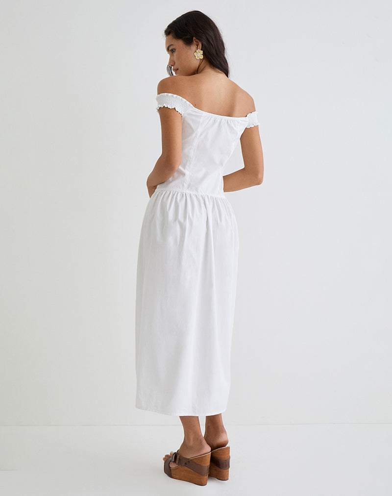 Immagine di Tamashi Off the Shoulder Maxi Dress in Bianco