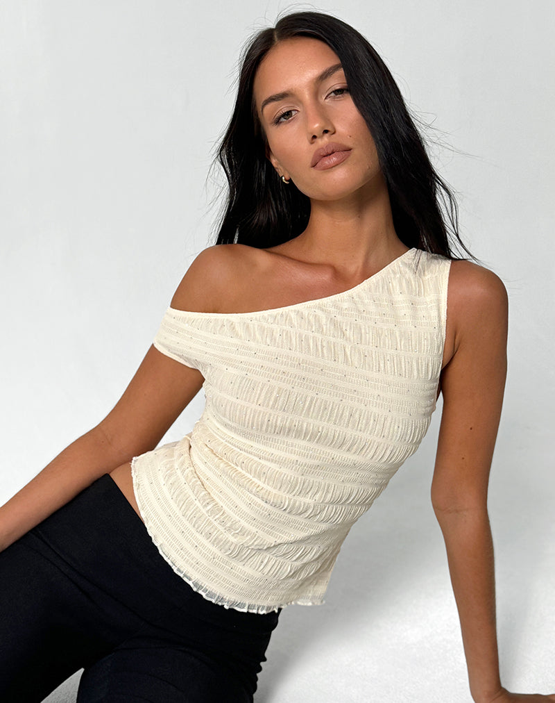 Immagine di Tamia Top asimmetrico in maglia di paillettes Avorio