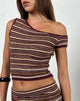 Immagine di Tamia Off Shoulder Top in Shimmer Stripe Knit Ruggine