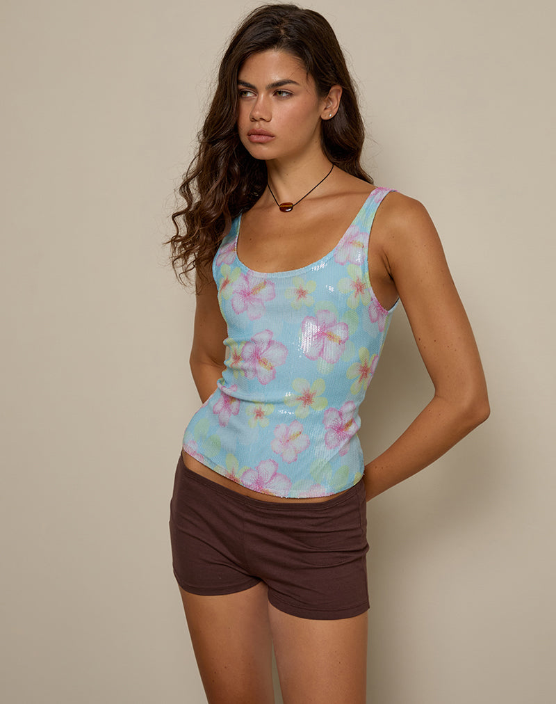 Immagine di Tampa Top in paillettes fiore blu