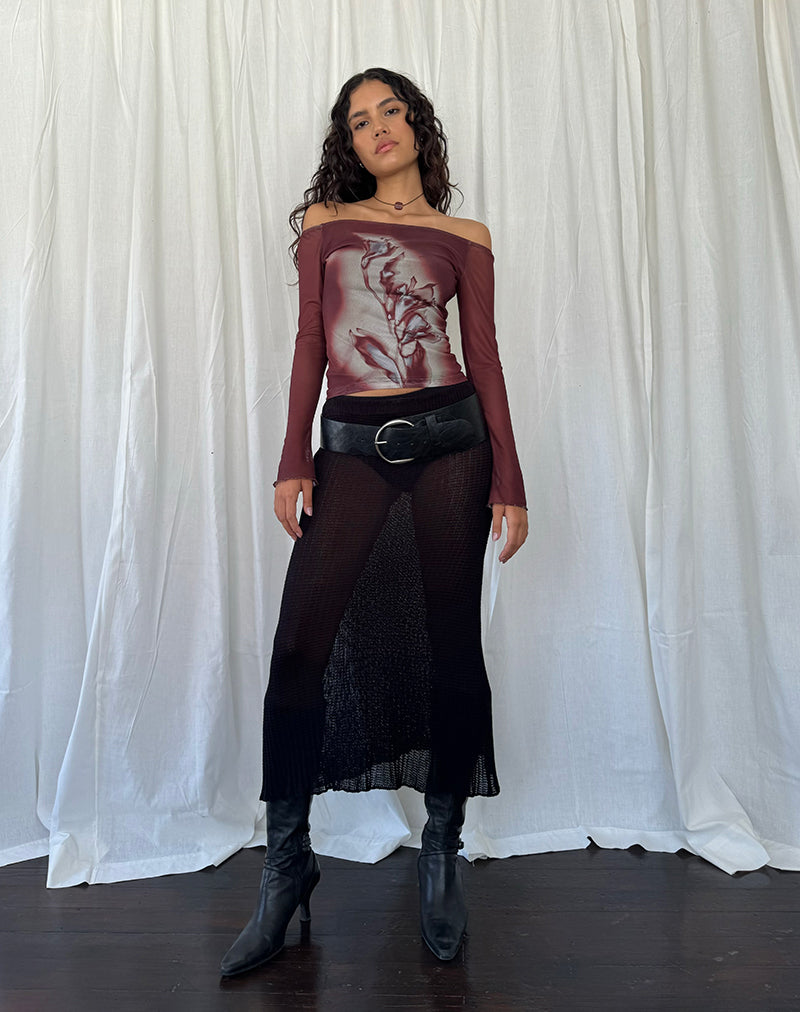 Gonna midi Tanisha in maglia a coste nera