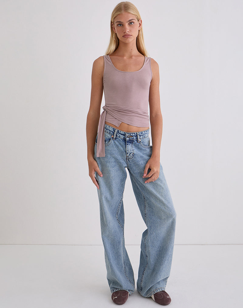 Immagine del top con lacci Tanzy in jersey color malva polveroso