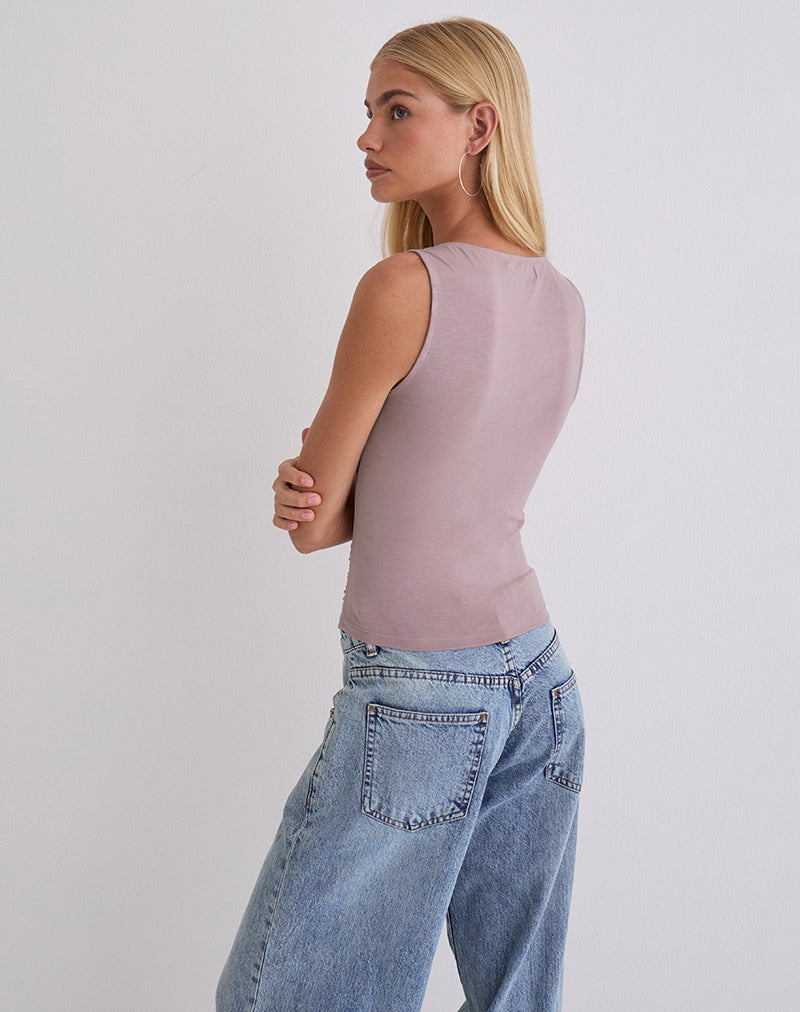 Immagine del top con lacci Tanzy in jersey color malva polveroso