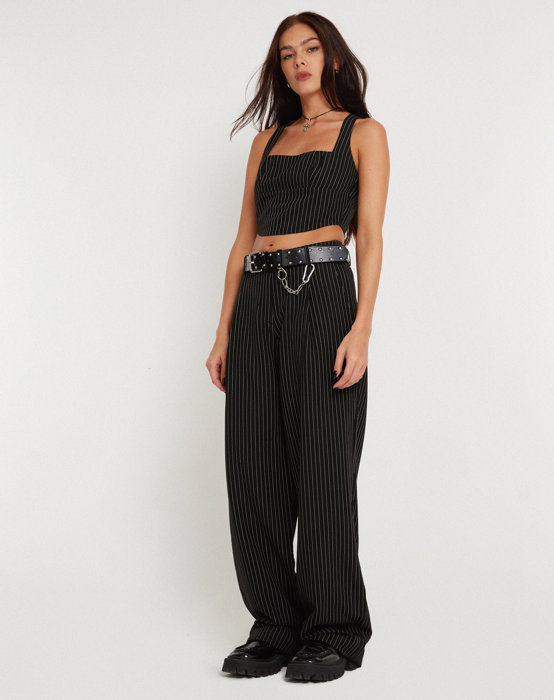 Immagine di Saskira Pantalone a gamba larga in gessato nero