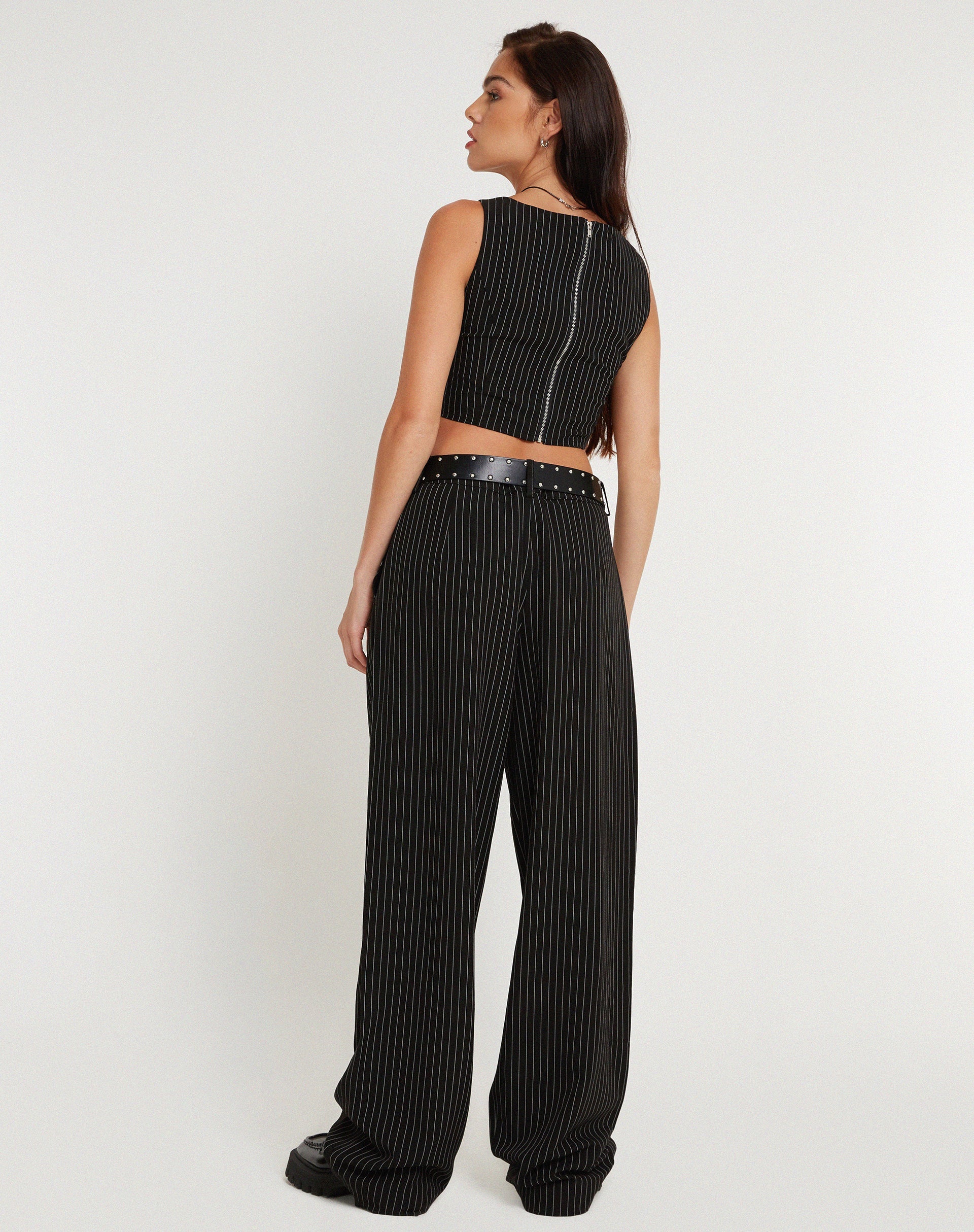 Immagine di Saskira Pantalone a gamba larga in gessato nero