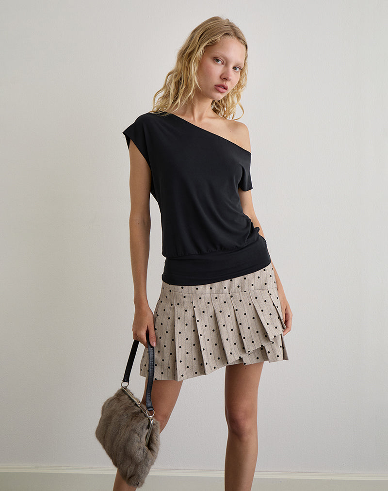 Minigonna Tarja in beige con gessato a pois